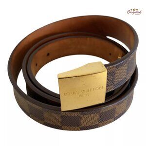 Auth Louis Vuitton Damier Ebene Coated Canvas Leather Gold Buckle Belt 110/44